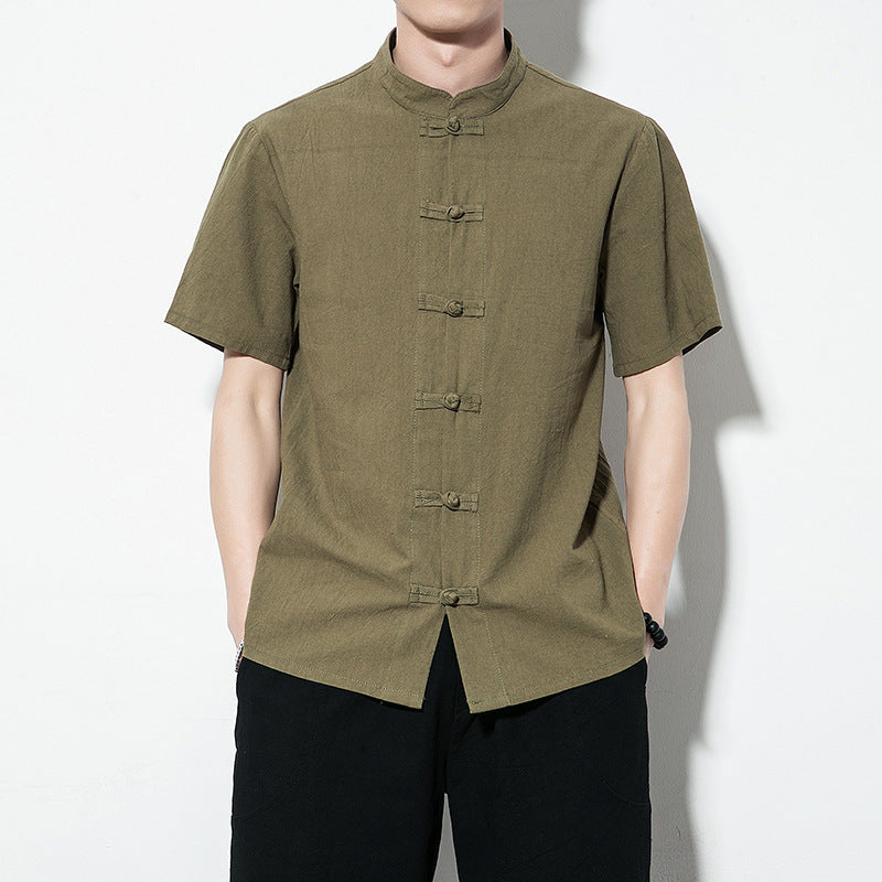 Summer Chinese Style Men’s Shirt — Linen Tang Suit Retro Short Sleeve
