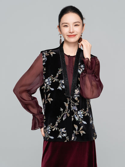 Sophisticated Heavy Embroidery Sequin Vest