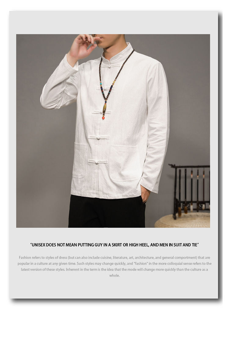 Men’s Chinese Style Cotton Linen Tang Shirt Long Sleeve Casual Retro
