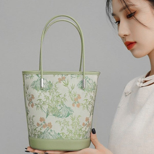 Song Brocade Silk Bucket Bag New Chinese Style Shoulder Crossbody Bag for Women