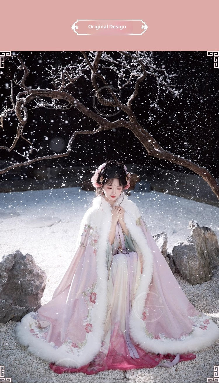 Women's Tang Dynasty Hanfu Winter Embroidered Shirt & Cloak Set