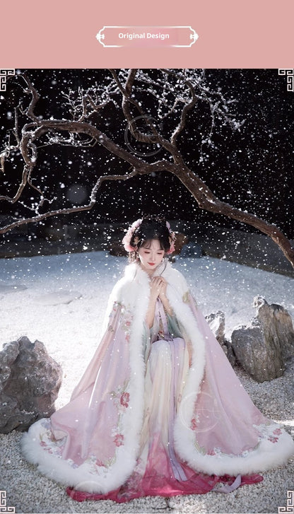 Women's Tang Dynasty Hanfu Winter Embroidered Shirt & Cloak Set