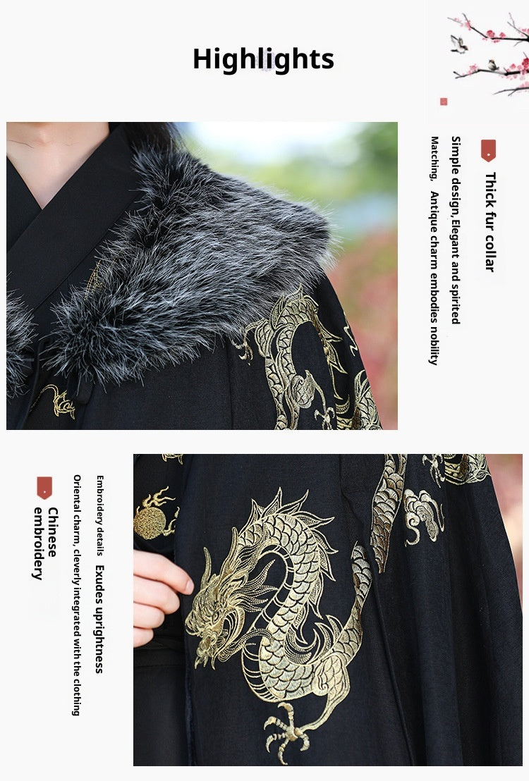Men's Fleece-Lined Fur Collar Cloak New Chinese Style Winter Hanfu