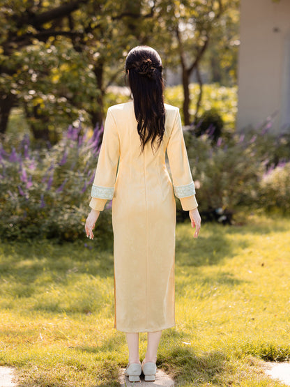 Yellow Fleece-Lined Long Sleeve Qipao | Winter New Chinese Style 2025