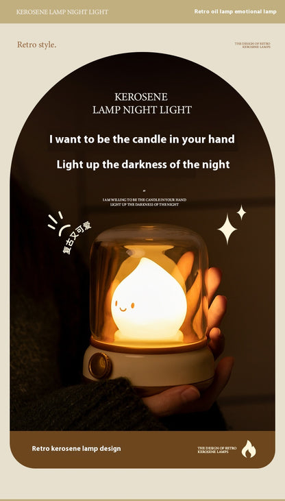 USB Rechargeable Night Light Vintage Oil Lamp Soft Light for Bedroom