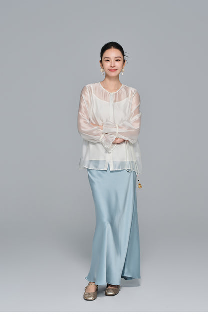High-End Soft Gauze Long Sleeve Top for Women