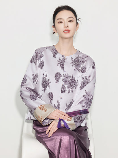 High-End Stylish Satin Jacquard Jacket for Women