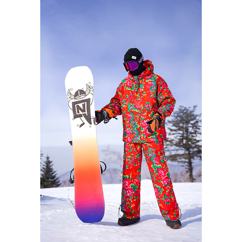 Men's Winter Ski Jacket Printed Floral Plus Size Warm Cotton Suit