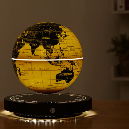 Levitating Globe Clock Night Light Gold Base Colorful Desk Lamp