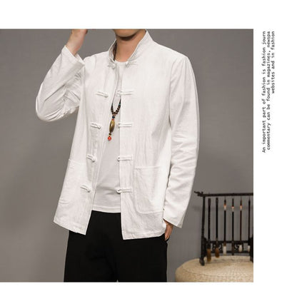 Men’s Chinese Style Cotton Linen Tang Shirt Long Sleeve Casual Retro