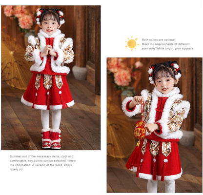 Children’s New Chinese Style Hanfu | Baby Girls’ Warm Tang Suit Winter Outfit