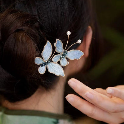 Light Luxury Blue Butterfly Hairpin Women Retro Chinese Style Updo Hairpin