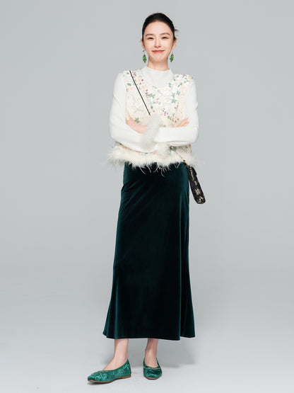 Autumn High-Waist Velvet Mermaid Skirt for Women