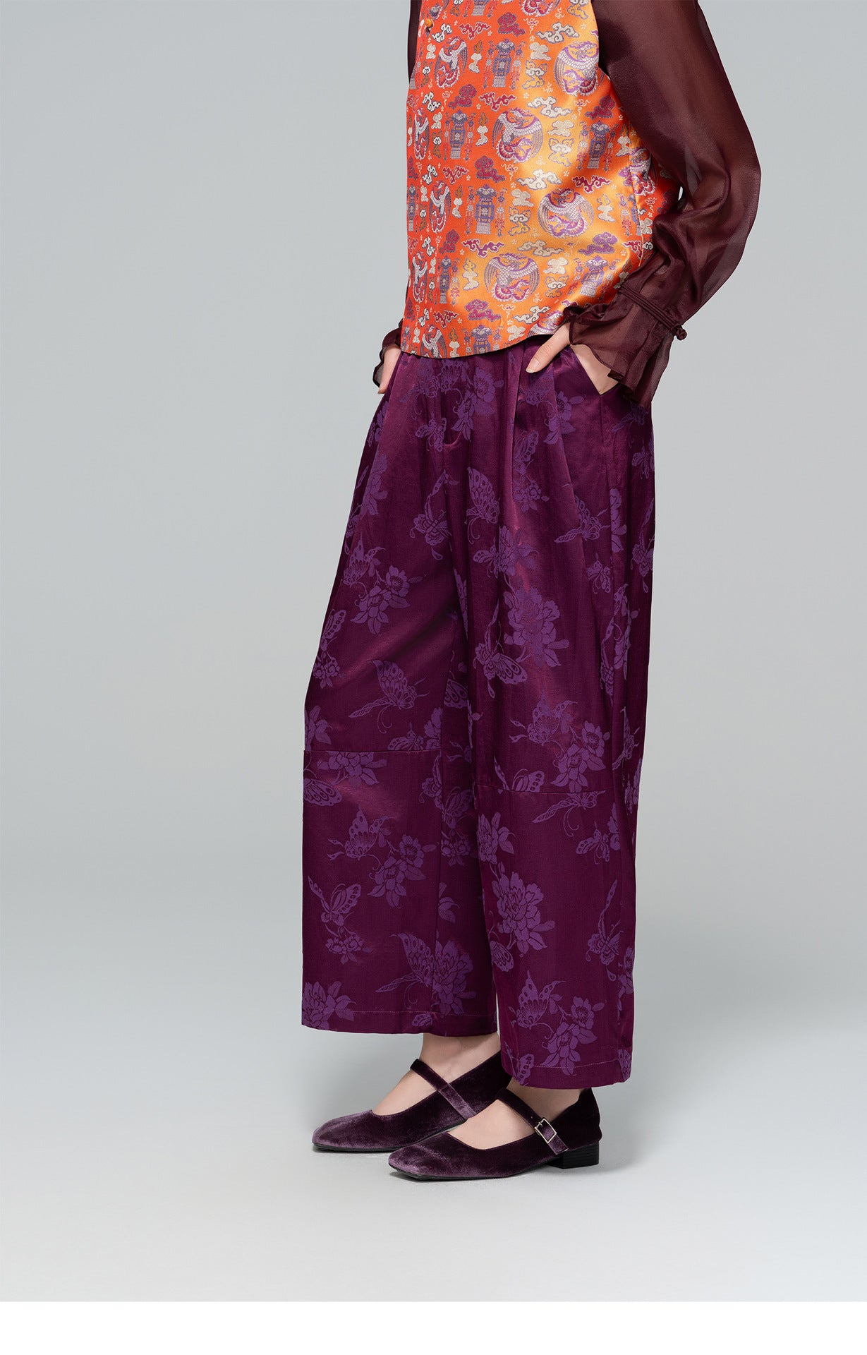 High-End Elegant Jacquard Slimming Loose Pants for Women