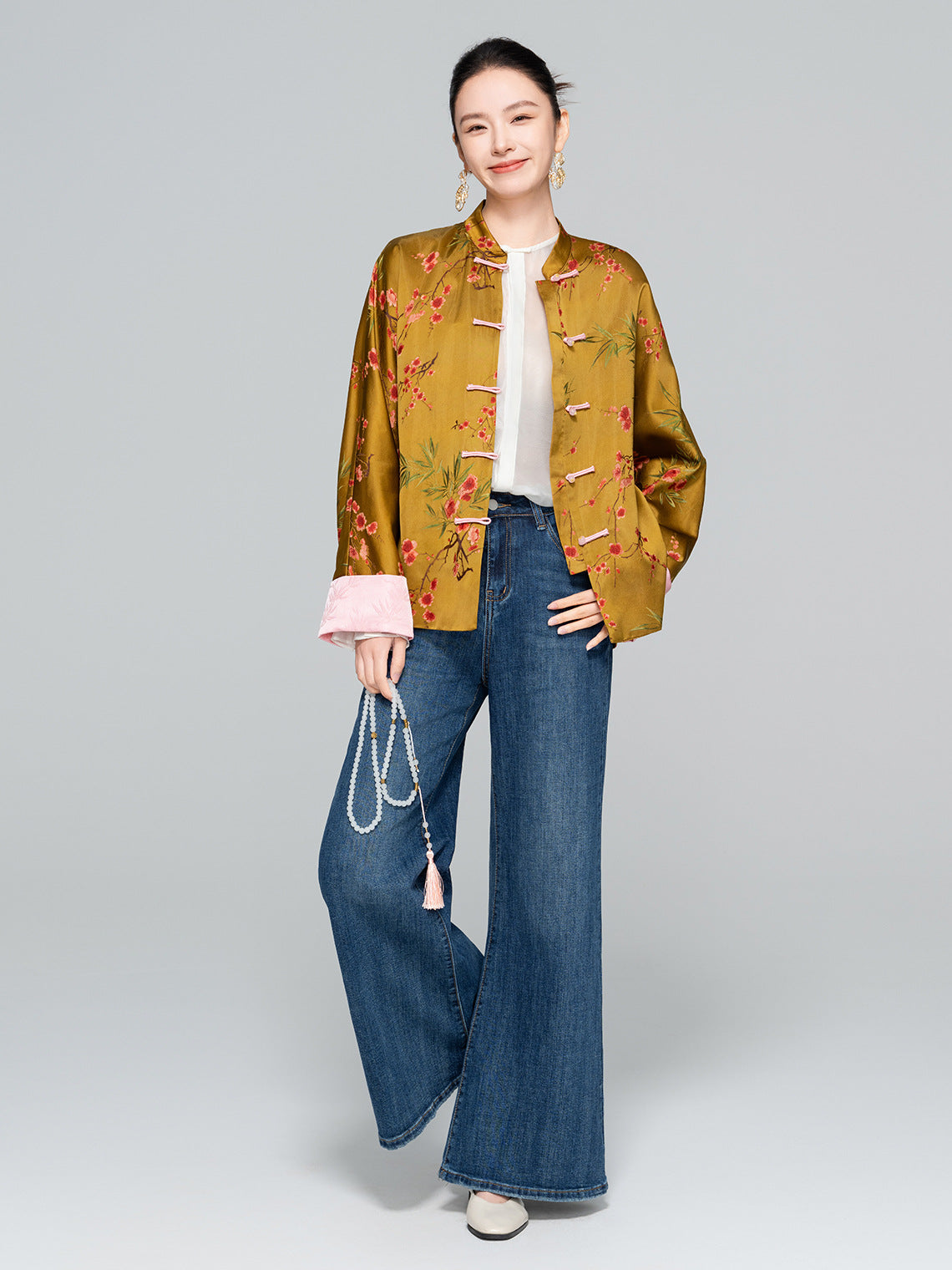 Old Money Style Printed Tang Jacket for Women