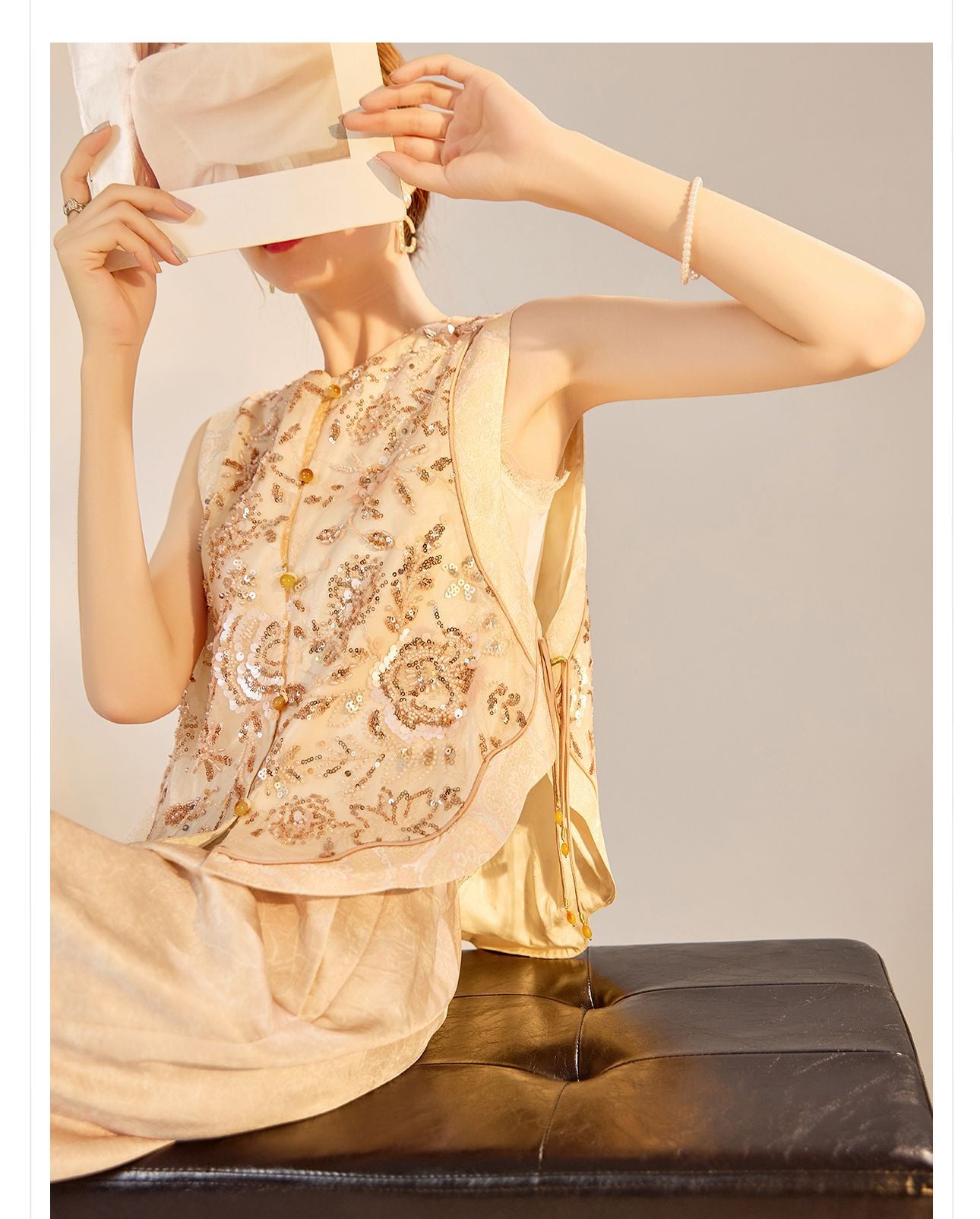 National Style2025Summer New Beaded Embroidery New Chinese Style Sequin Mermaid Skirt Vest Pants Set