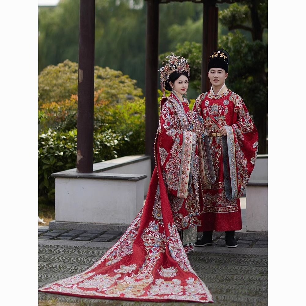 Ming Dynasty Hanfu Wedding Dress Set – Bride Phoenix Crown Xianpei