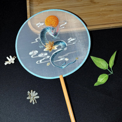 Handmade Chinese Round Fan — Summer Hanfu Cheongsam Embroidered Fan