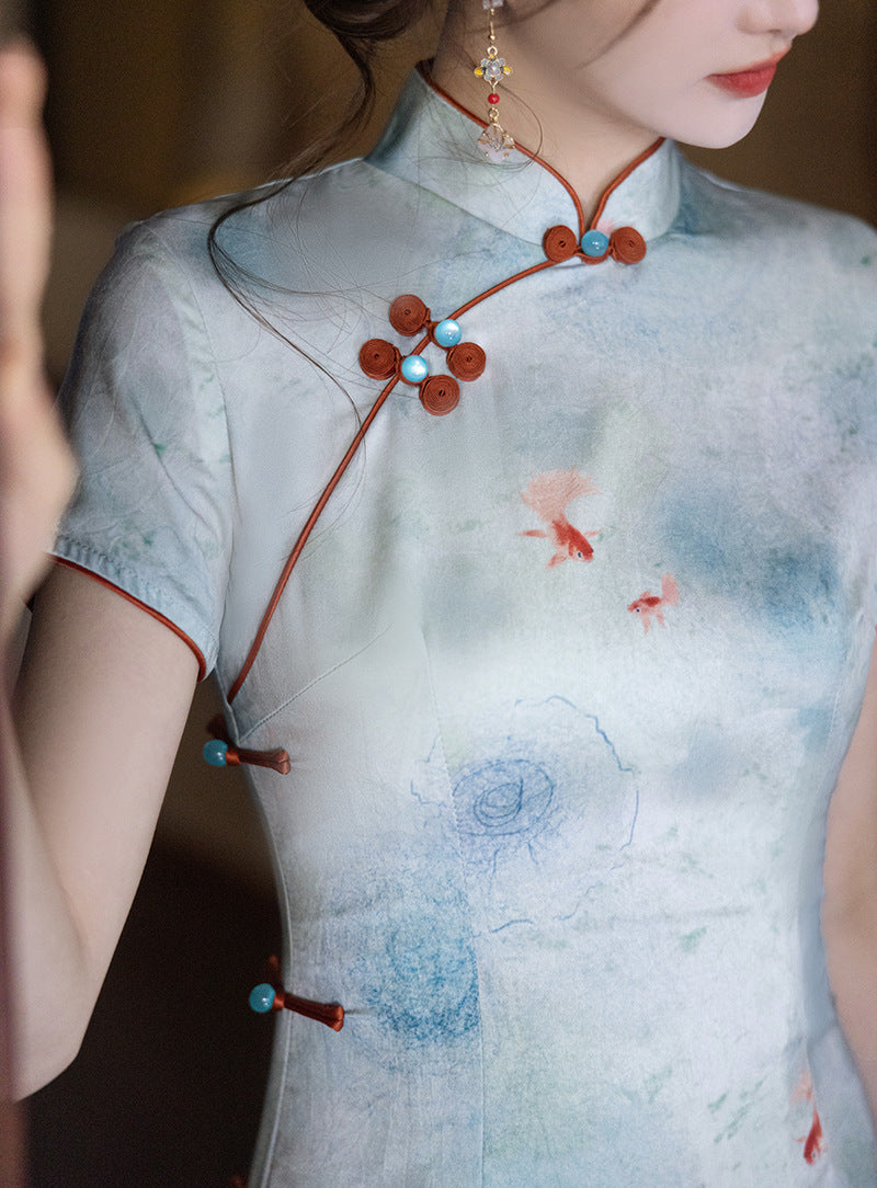 Elegant Blue Cheongsam – Daily Wear 2025 Spring Dress