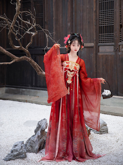 Women's Tang Dynasty Hanfu Winter Embroidered Shirt & Cloak Set