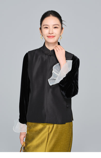 Stylish Black Stand Collar Tank Top