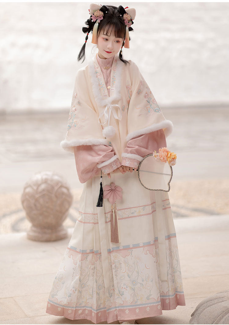 Trees of Sea Women Ming Hanfu Set: Embroidered Stand Collar Jacket & Horse Face Skirt New Year