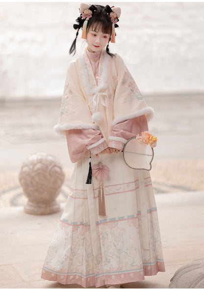 Trees of Sea Women Ming Hanfu Set: Embroidered Stand Collar Jacket & Horse Face Skirt New Year
