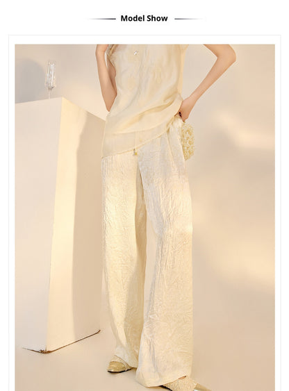2026 New Chinese Style Elegant Acetate Wide-Leg Pants for Women