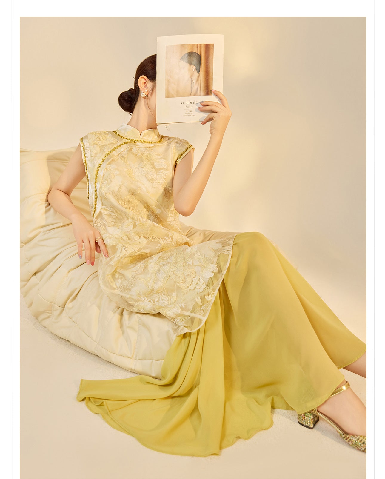 New Chinese Style Printed Cheongsam | Autumn Elegant Beaded Dress