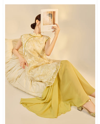 New Chinese Style Printed Cheongsam | Autumn Elegant Beaded Dress