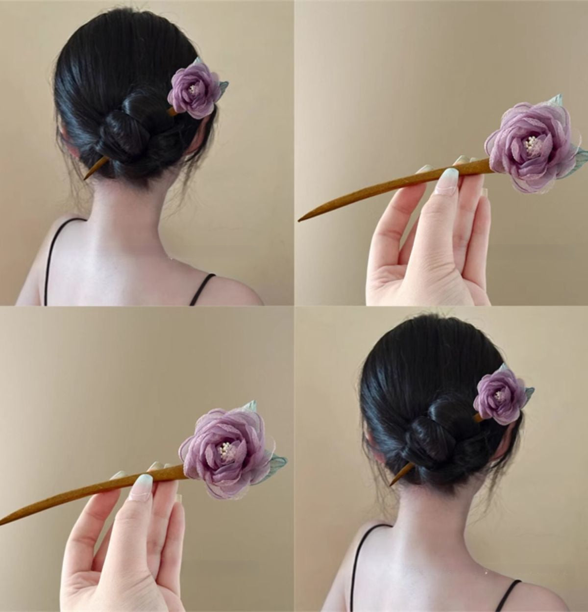 Purple Rose Hairpin Summer Mesh Flower Ancient Style Hair Accessory