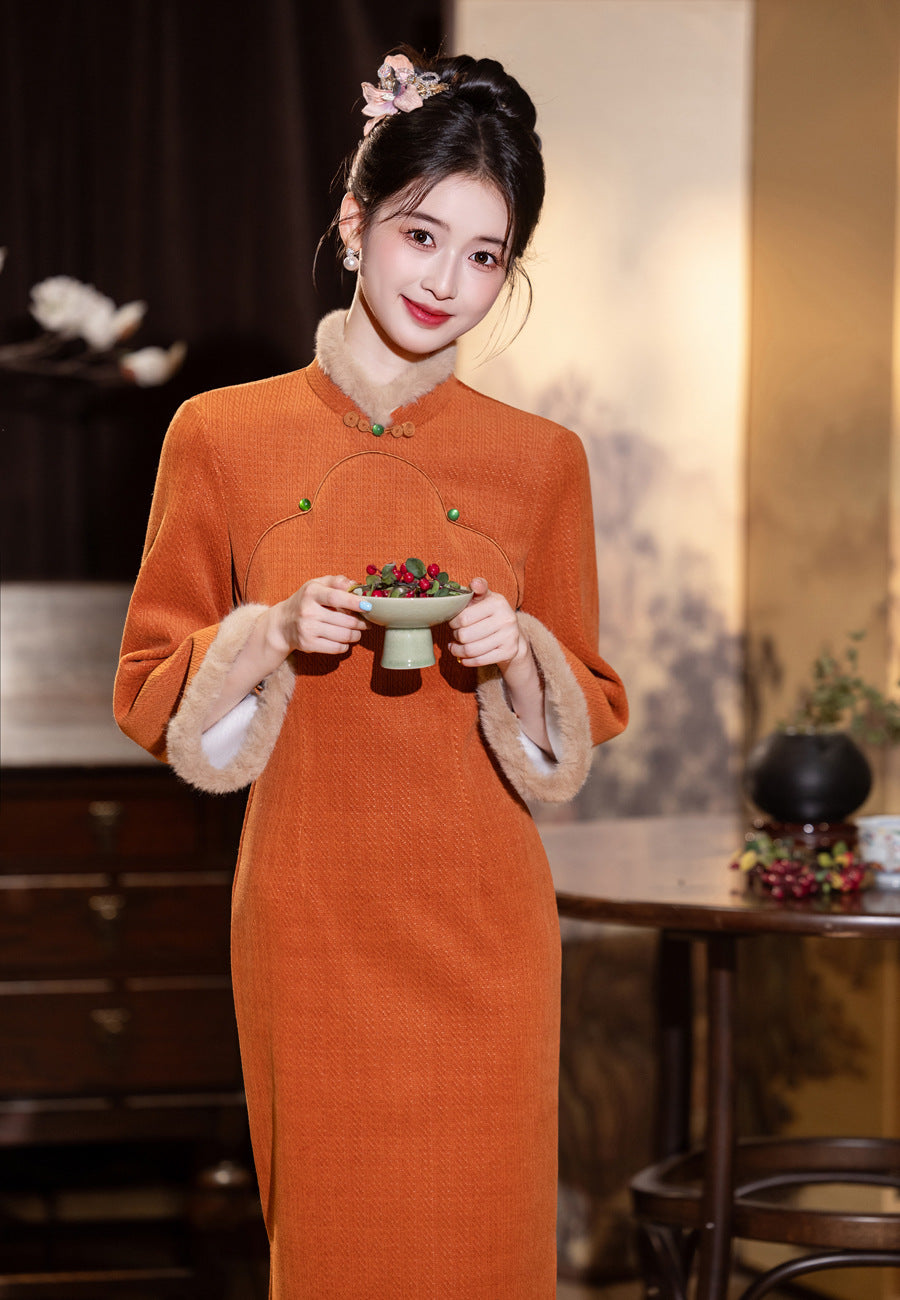 2025 New Thickened Cheongsam – Elegant Warm Daily Chinese Dress