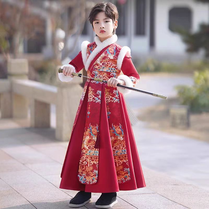 Boys’ Winter Hanfu | New Year Thickened Tang Suit Ancient Costume