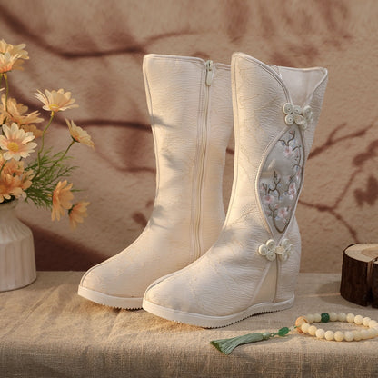 Women’s Hanfu Boots — Embroidered Ink Painting Autumn Height-Increasing Shoes