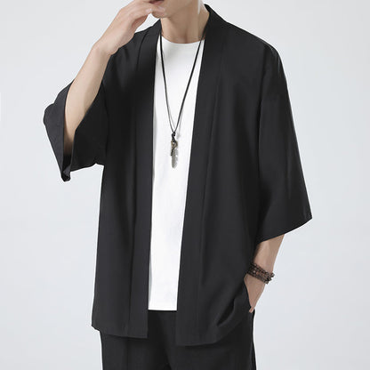 Chinese Summer Mens Cape Coat Three Quarter Sleeve Casual Plus Size