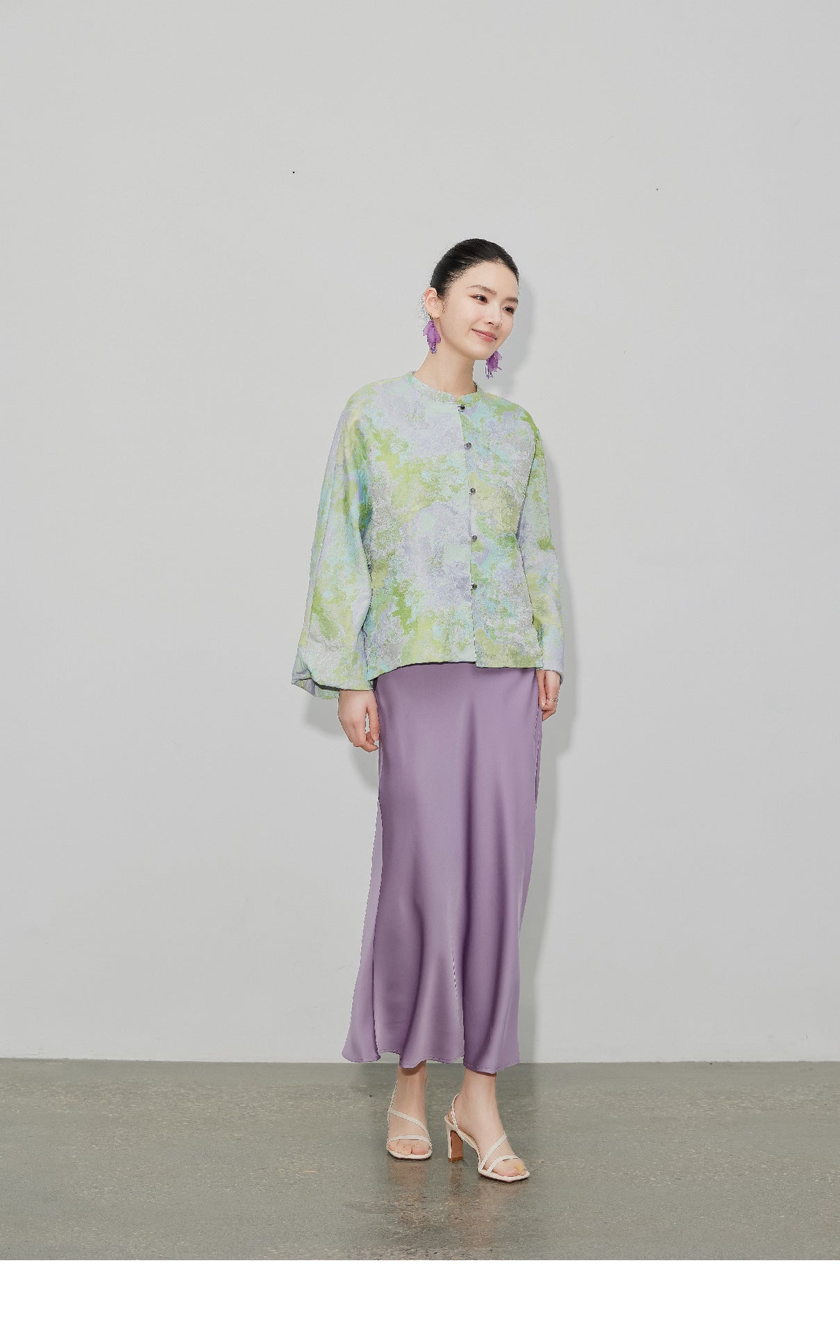 Purple Gradient Jacquard Shirt Jacket for Women