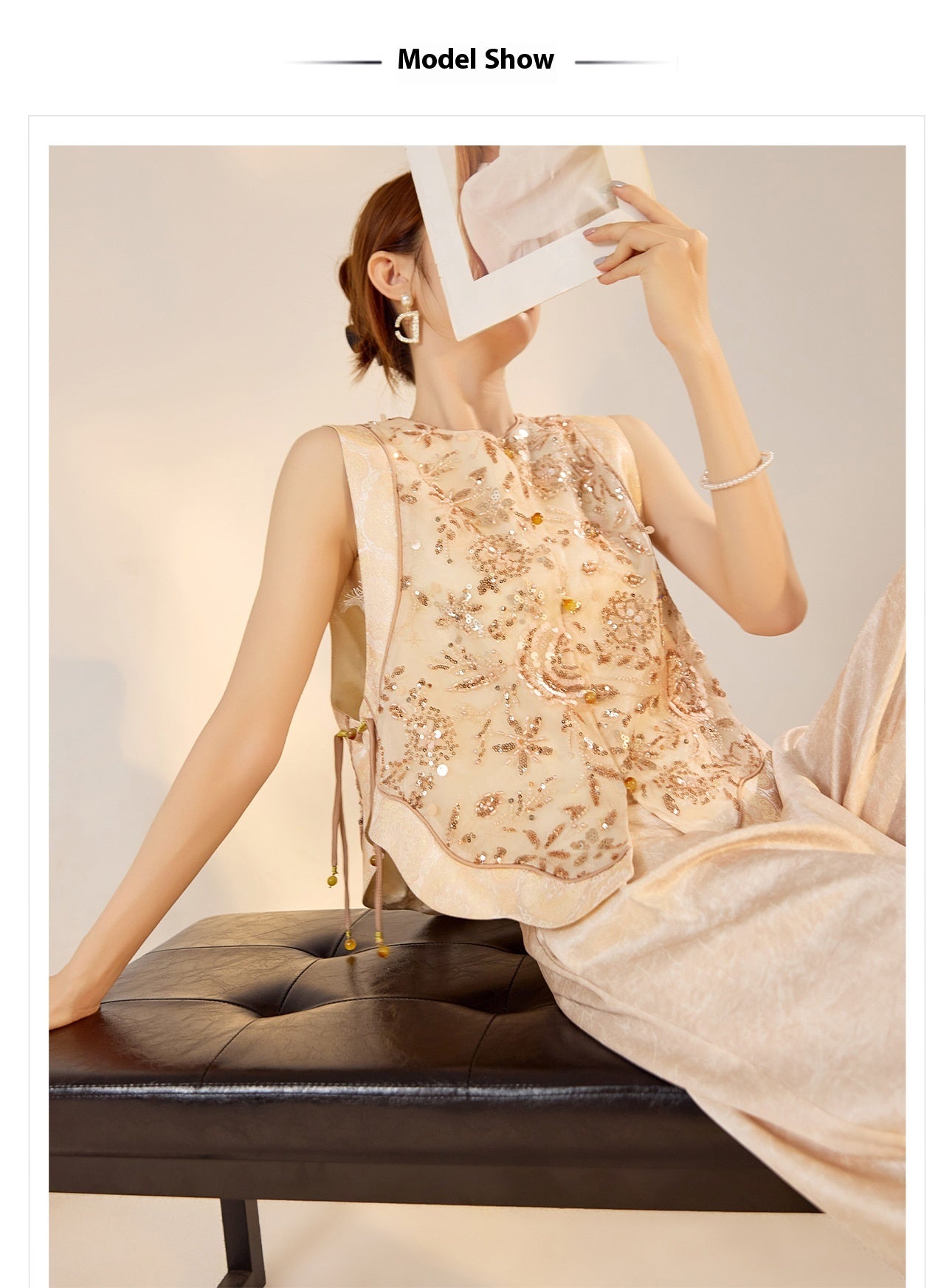 National Style2025Summer New Beaded Embroidery New Chinese Style Sequin Mermaid Skirt Vest Pants Set