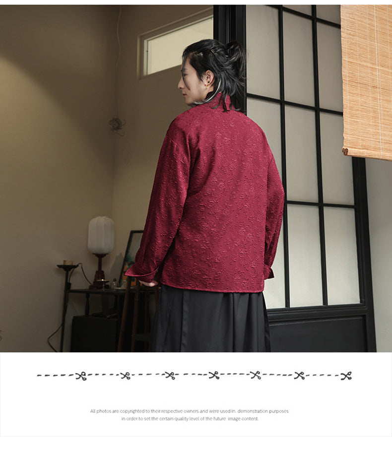 Mens Chinese Style Cardigan Hanfu Button Up Cotton Linen Jacket