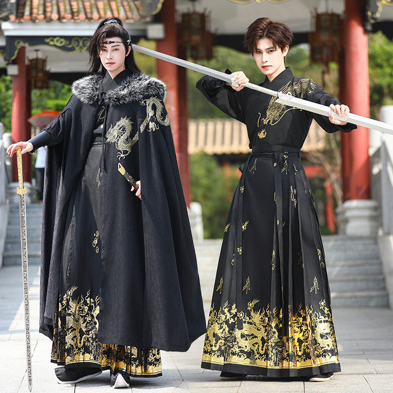 Men's Fleece-Lined Fur Collar Cloak New Chinese Style Winter Hanfu