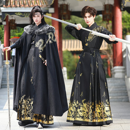 Men's Fleece-Lined Fur Collar Cloak New Chinese Style Winter Hanfu