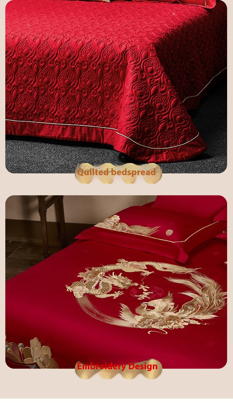 Luxury Cotton Wedding Bedding Set 4-Piece Embroidered Quilt Cover