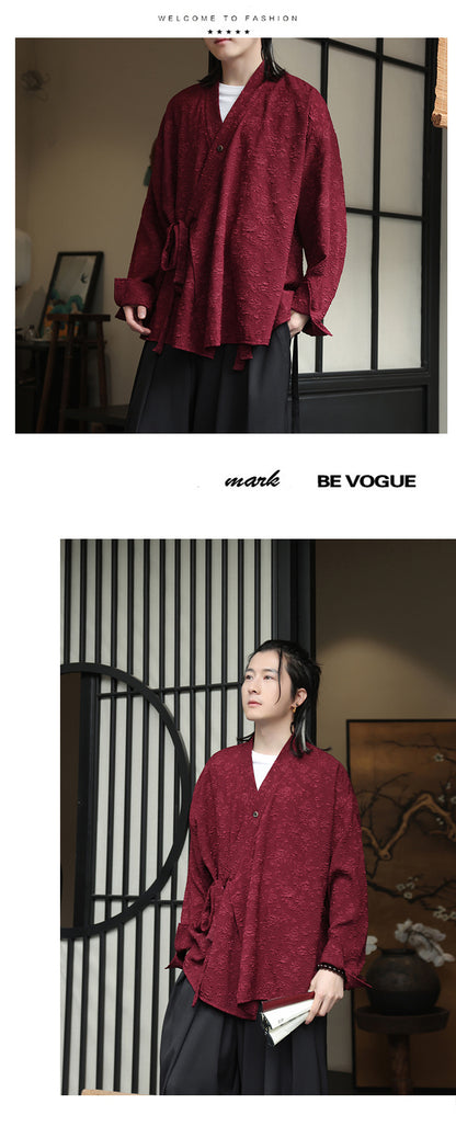 Mens Chinese Style Cardigan Hanfu Button Up Cotton Linen Jacket