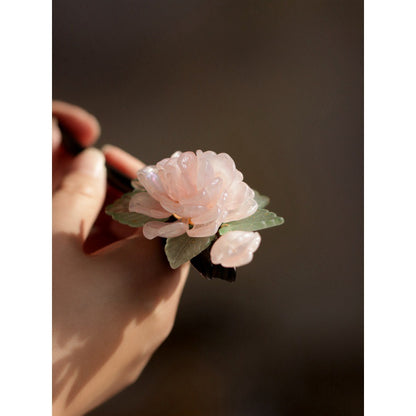 Hanfu Cheongsam Hairpin Pink Peony Forest Style Sweet Hair Accessory