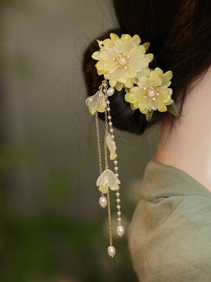 Orchid tassel headdress with side clips and new Chinese flower hairpins