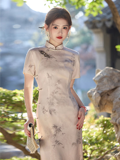 Ink Painting Long Cheongsam – Eight Side Buttons Elegant Dress