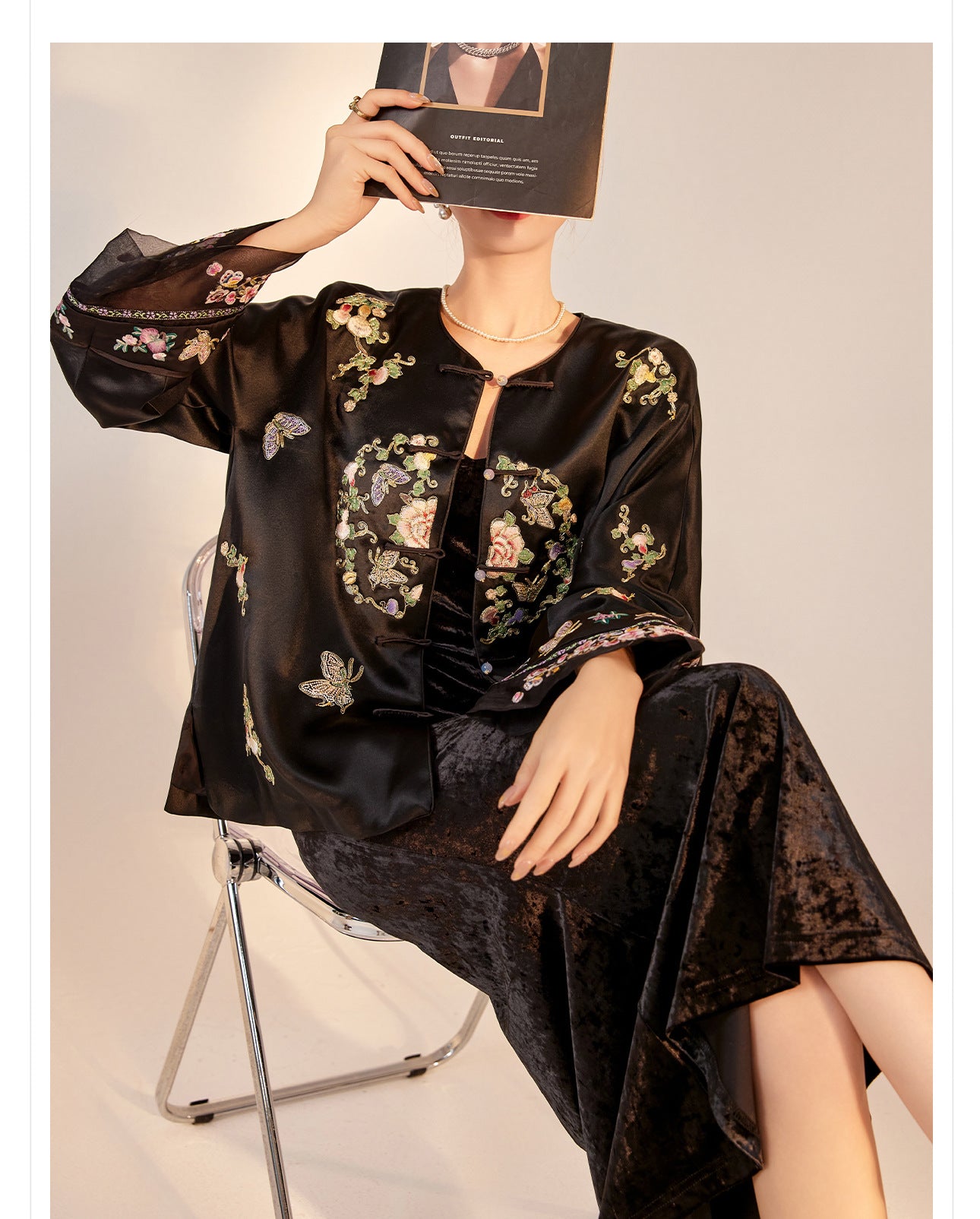 2026 Autumn New Chinese Style Printed Embroidered Acetate Coat for Women