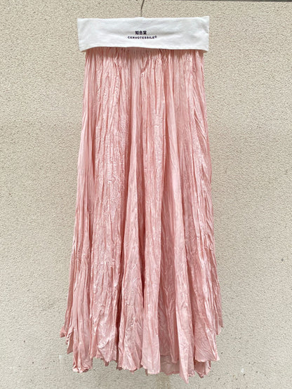 High-Waist Pleated Midi Skirt with Elastic Waist