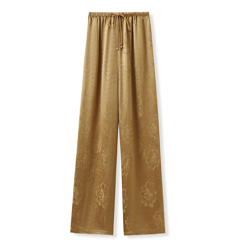 2026 New Chinese Style Elegant Acetate Wide-Leg Pants for Women