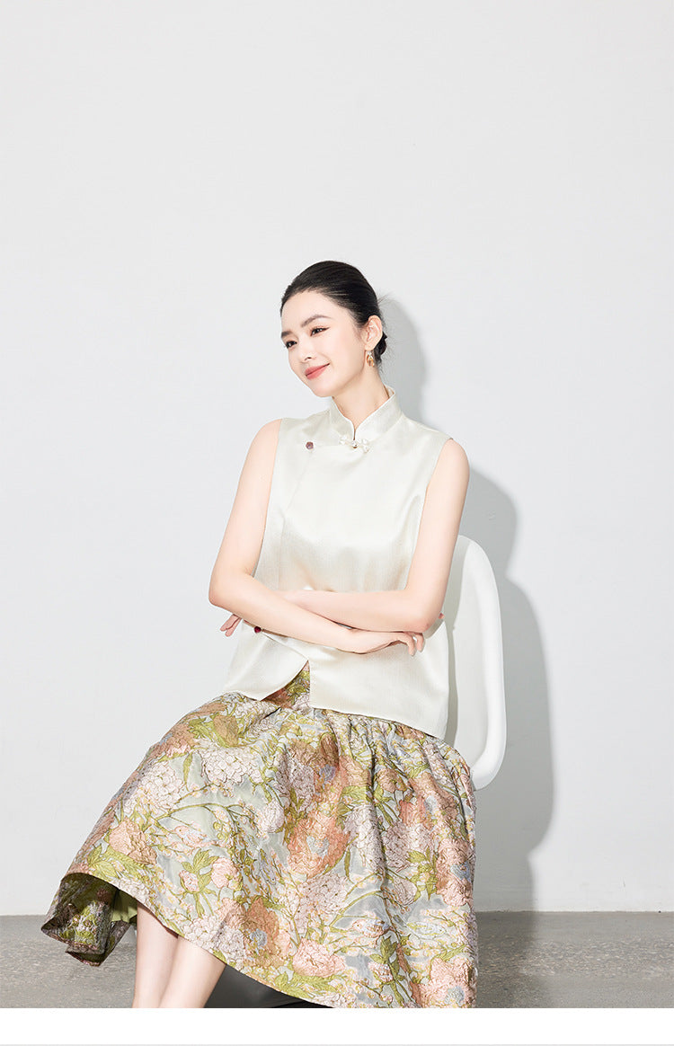 Early Spring Retro Jacquard Embroidered Vest & Skirt Set