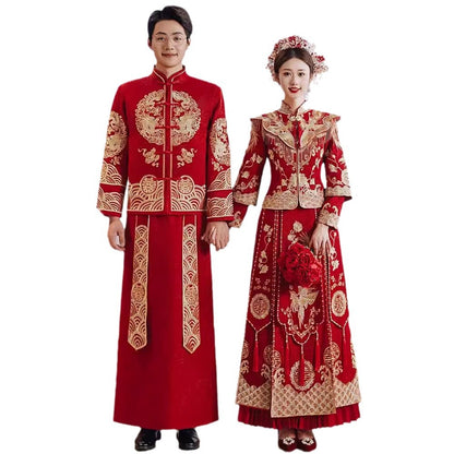 Chinese Wedding Dress Dragon Phoenix Xiuhe Bride & Groom Set